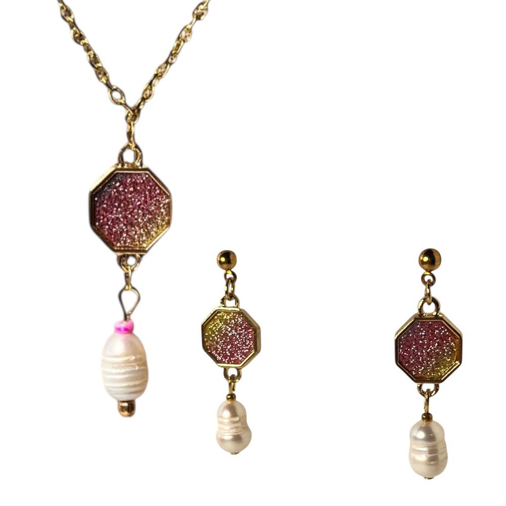 Real Pearls Womens Set Earrings Necklace Handmade Sparkly Coastal Cowgirl gift
